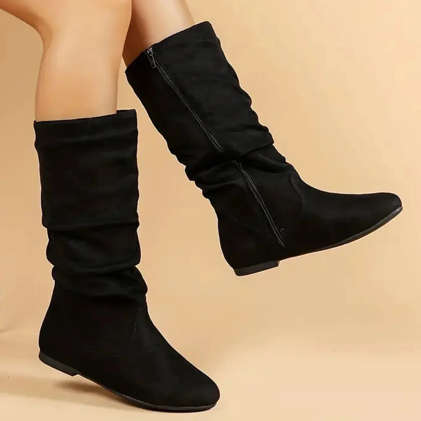High Ankle Boots Suede Brown Zipper
