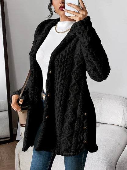 Women's Long Winter Jacket Hood Buttons