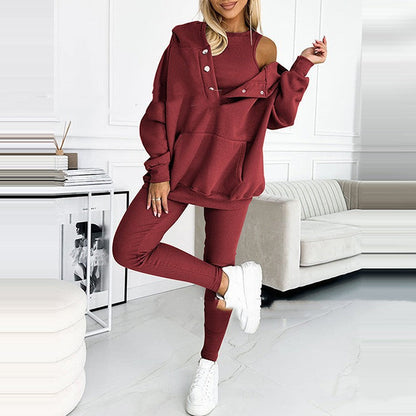 Women's 3-piece Sports Suit Hoodie Slim Pants