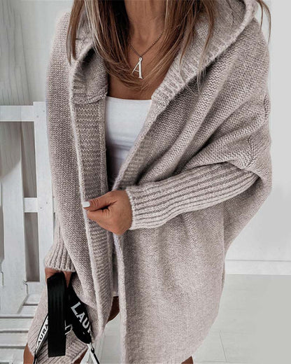 Stylish Batwing Hooded Cardigan Solid