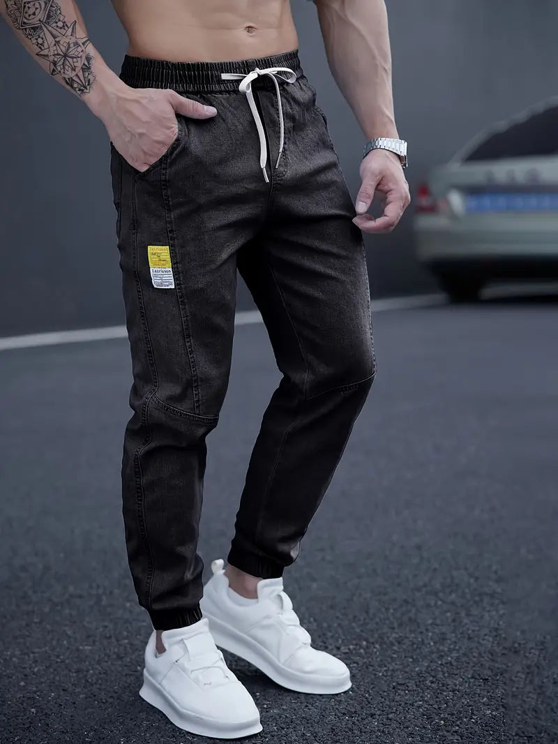 Casual Tapered Jeans with Elastic Waistband