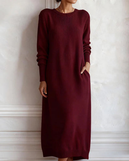 Women's Scarf Knitted Dress Round Neck