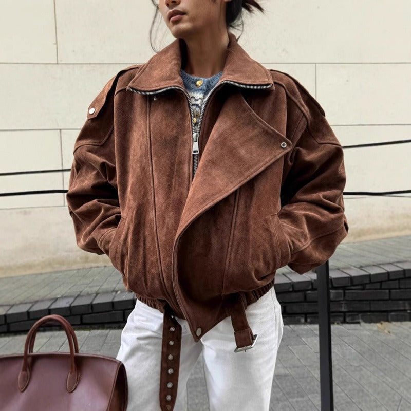 Modern Oversized Suede Look Asymmetric Jacket