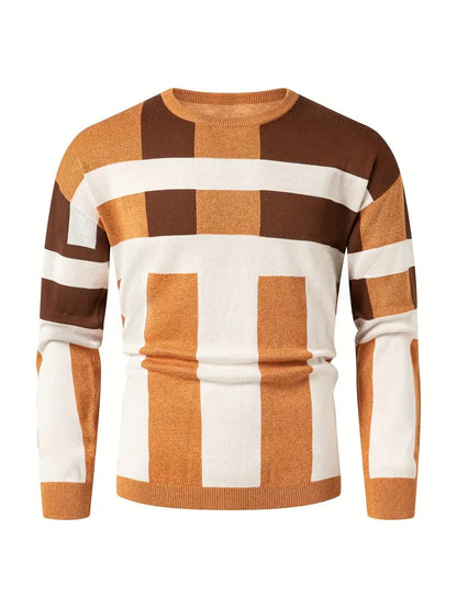 Color Block Crew Neck Sweater Modern Style