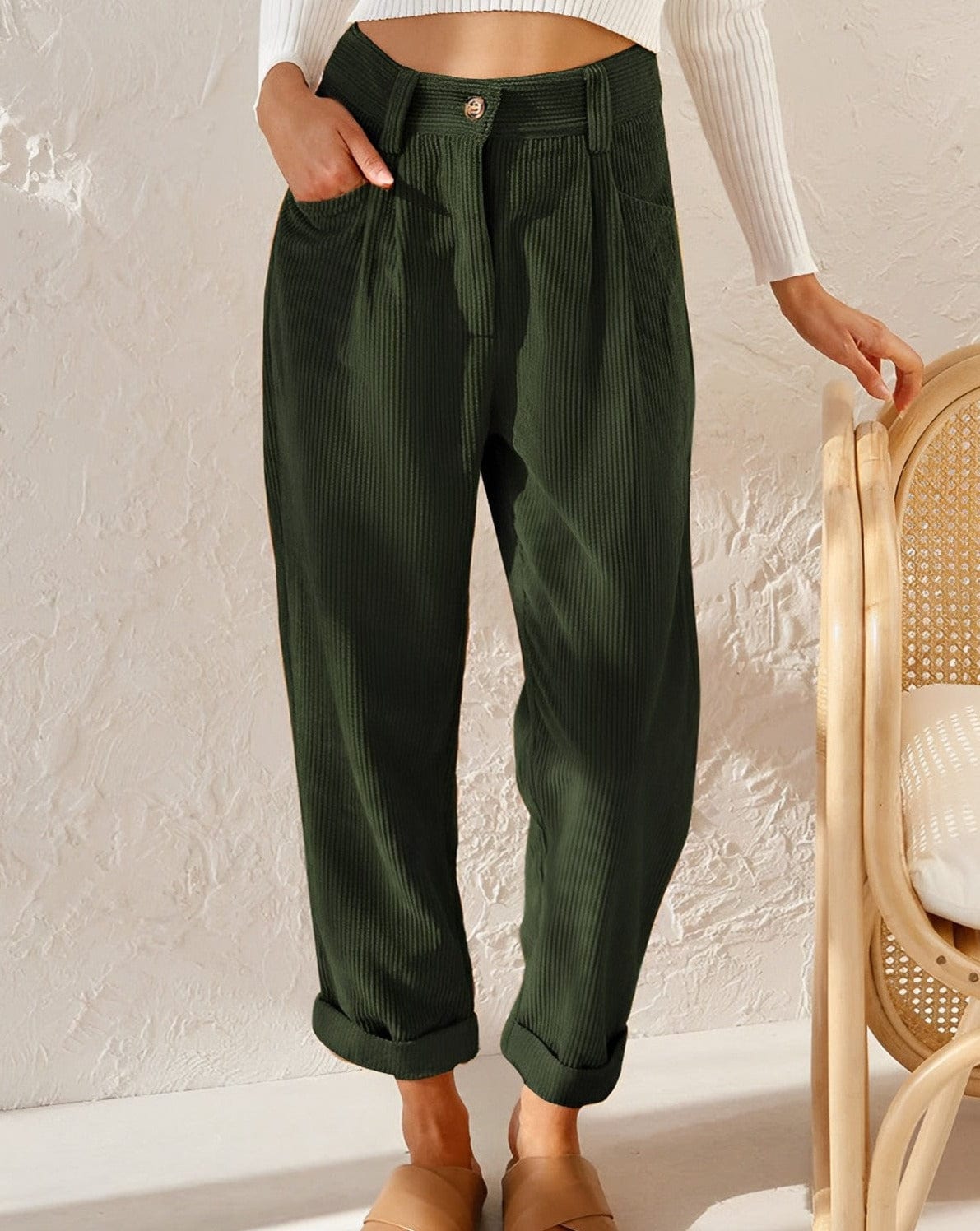 Elegant Women's High-Waisted Corduroy Trousers