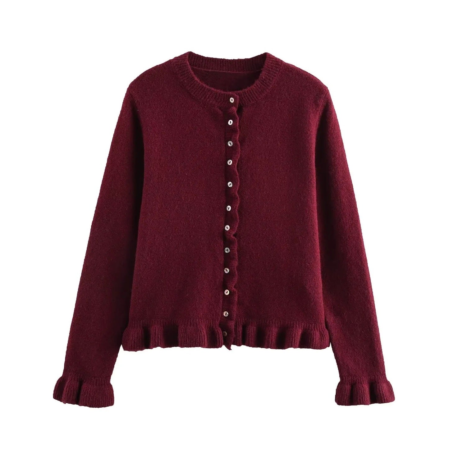Stylish Women's Cardigan Ruffle Button Design