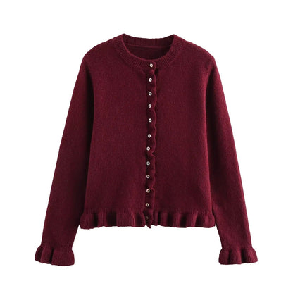 Stylish Women's Cardigan Ruffle Button Design