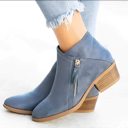Fashionable Women's Boots Quick Release Chunky Heel Pointed Toe