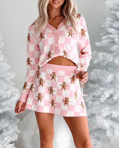 Christmas Outfit | Knitted Sweater Short Skirt Women's Suit