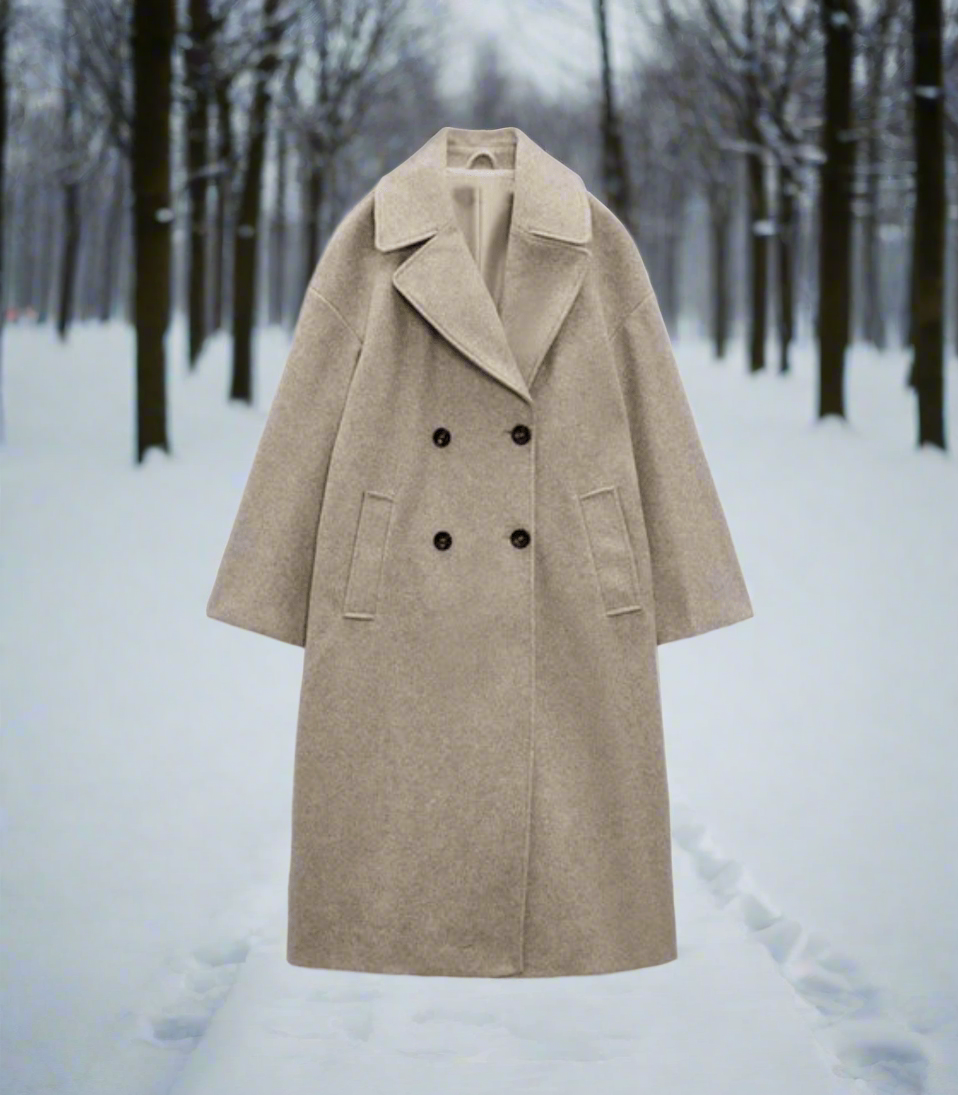Women's Coat Wool Blend Classic Double-Breasted Fastening
