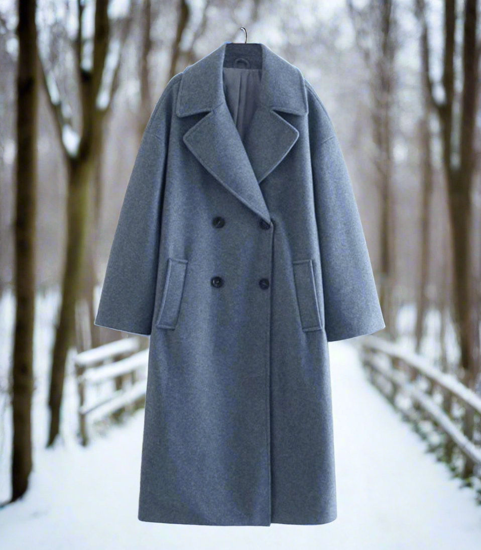 Women's Coat Wool Blend Classic Double-Breasted Fastening