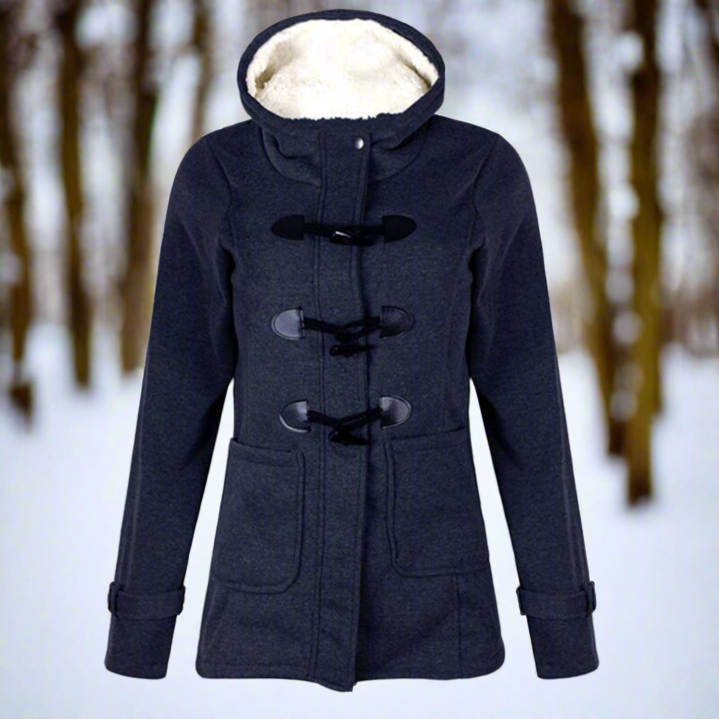 Warm Wool Duffle Coat Hood Fleece Lined