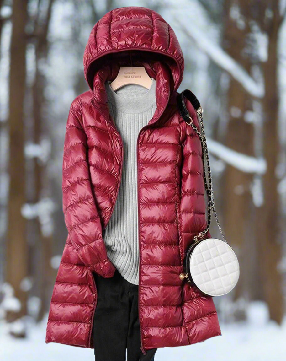 Long Women's Warm Water-Repellent Hooded Quilted Jacket