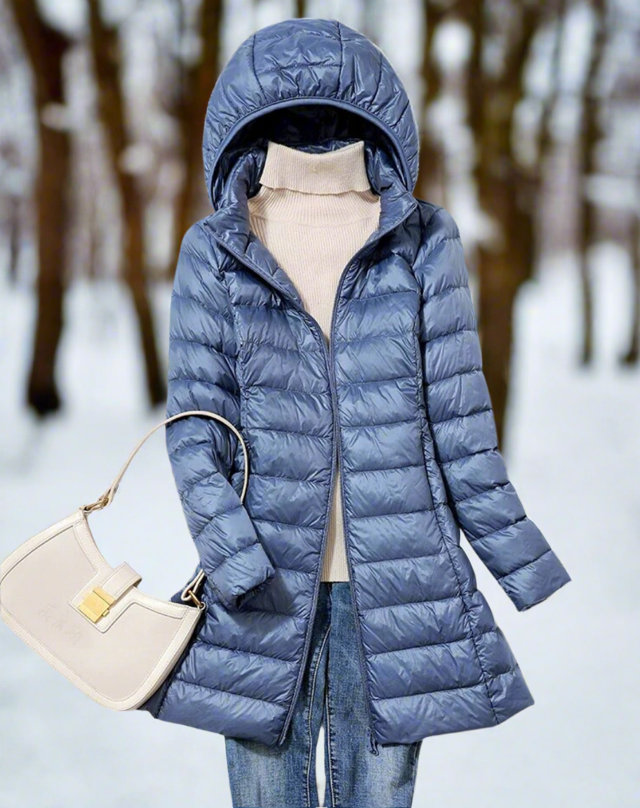 Long Women's Warm Water-Repellent Hooded Quilted Jacket