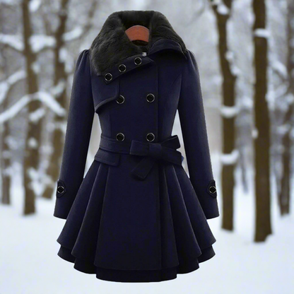 Women's Trench Coat Wool Blend Double-breasted Faux Fur