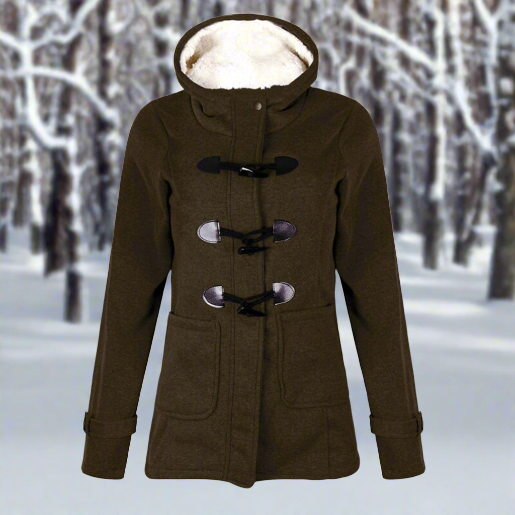 Warm Wool Duffle Coat Hood Fleece Lined