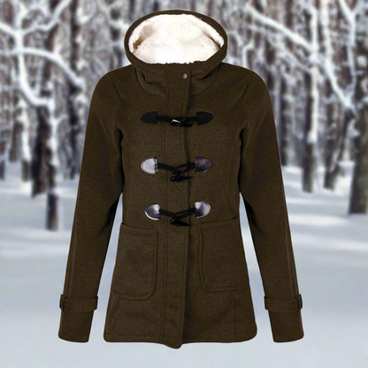 Warm Wool Duffle Coat Hood Fleece Lined
