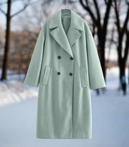 Double-Breasted Oversized Long Black Wool Coat