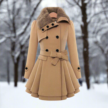 Women's Trench Coat Wool Blend Double-breasted Faux Fur