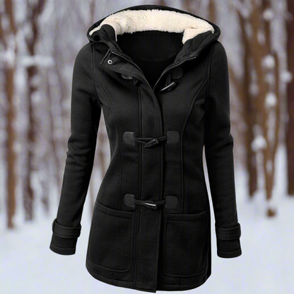 Warm Wool Duffle Coat Hood Fleece Lined