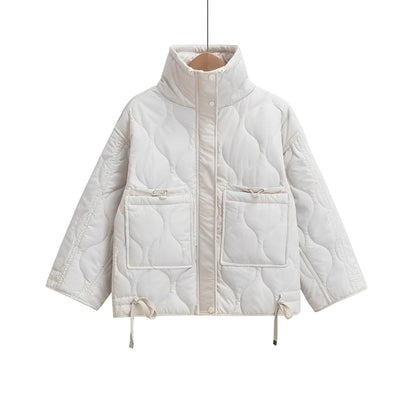 Fashionable Cotton Jacket for Women, Hip-Length with Stand-Up Collar