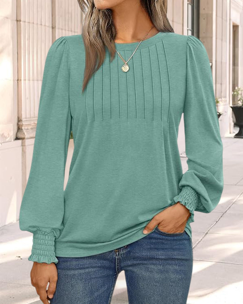 Elegant Dress Round Neck Pleated Skirt