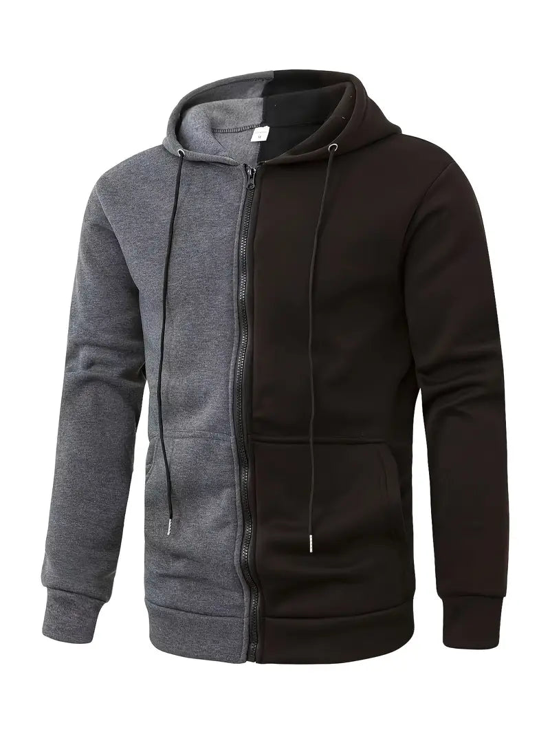 Zweifarbig Kapuzenpullover Reißverschluss Modern - IdealeKleiden
