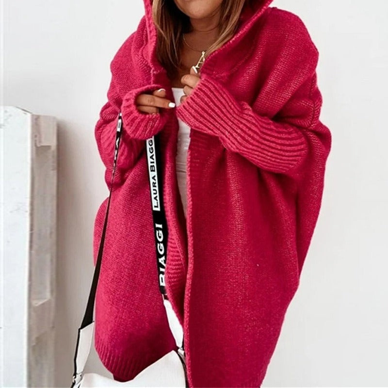 Long Women's Knitted Cardigan Hood