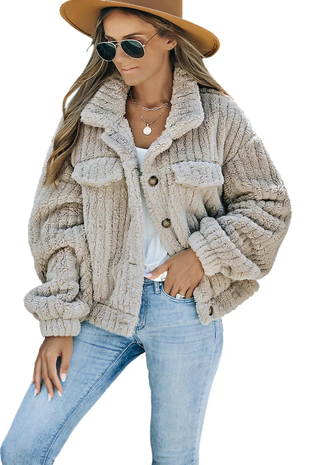 Weiche Fleecejacke Mit Knöpfen Warm - IdealeKleiden