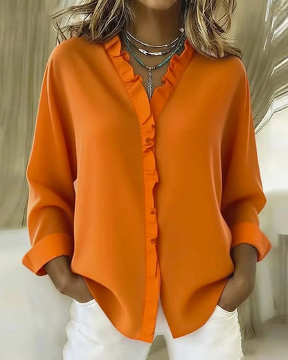 Women's Blouse Ruffles V-Neck Elegance