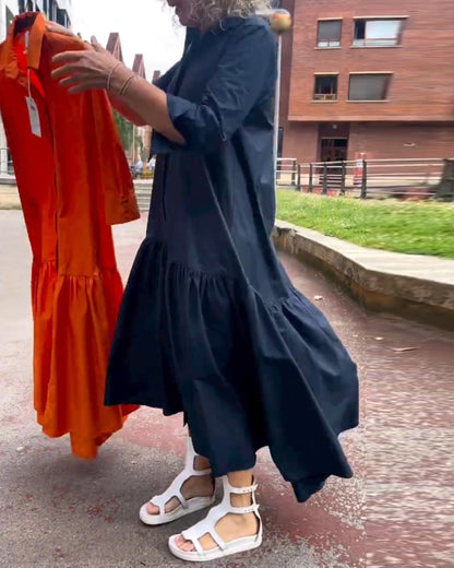 Elegantes Langarmkleid Damen Einfarbig - IdealeKleiden