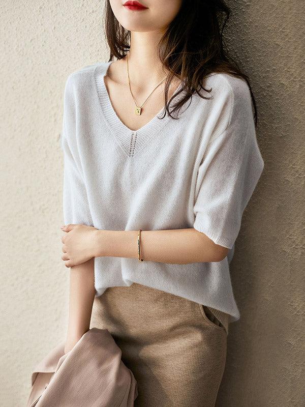 Women's Soft Cashmere Elegant V-Neck Sweater