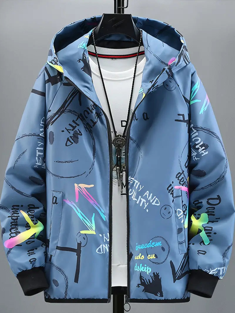 Graffiti Hoodie Zipper Men's Style