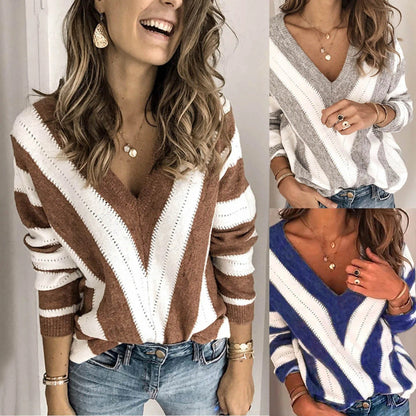 Cozy Women's Striped V-Neck Sweater