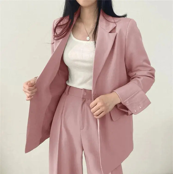 Damen Business Set - Einfarbig Blazer &amp; Gerade Hosen - IdealeKleiden