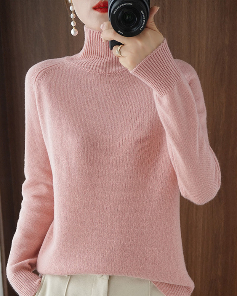 Elegant Solid Color Long-Sleeve Sweater