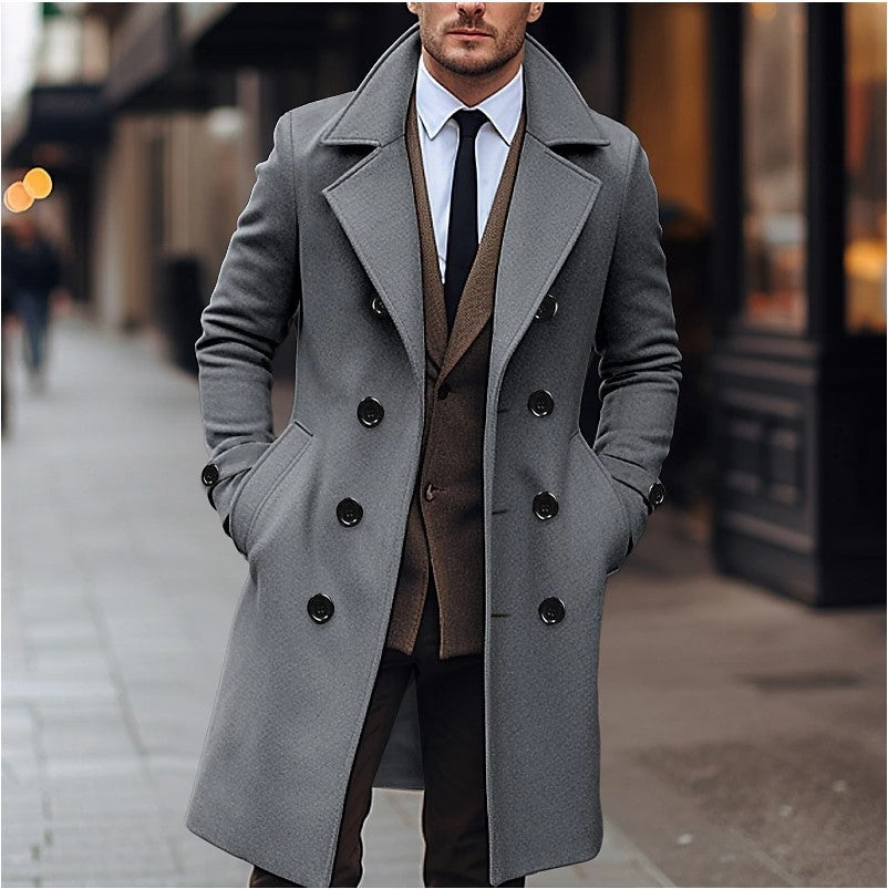 Men's Double-Breasted Long Winter Coat