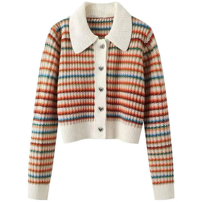 Stylish Cardigan Striped Pattern Collar