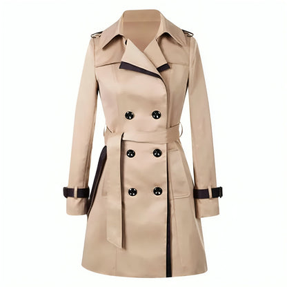 Elegant Women's Long Two-Tone Trench Coat