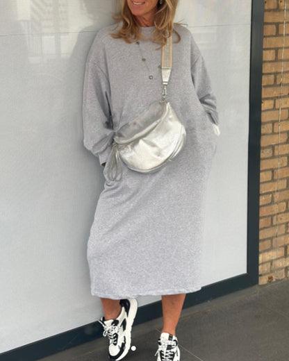Summer dress round neck with side pockets