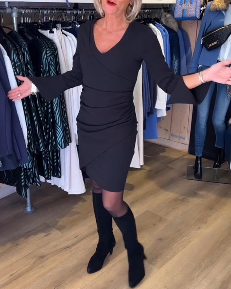 Women's V-Neck Flare Sleeve Dress