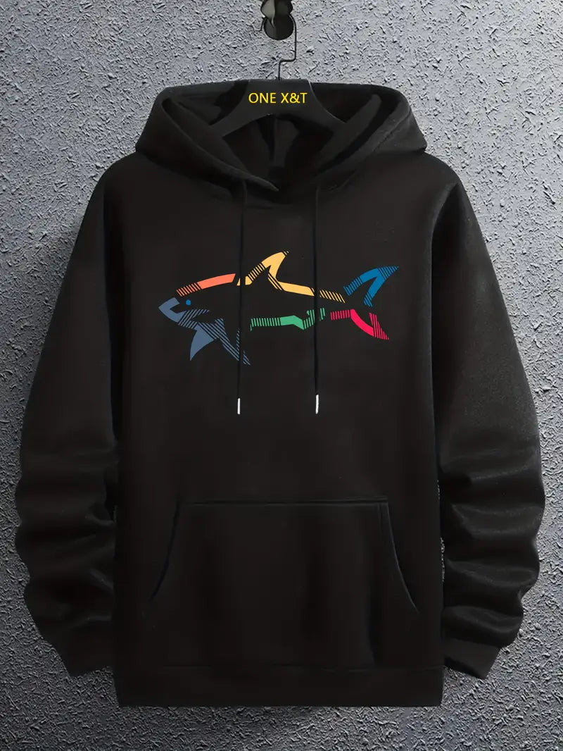 Casual Men's Hoodie with Shark Motif