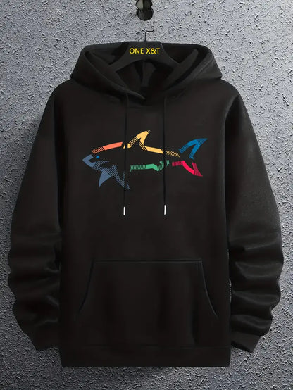 Casual Men's Hoodie with Shark Motif