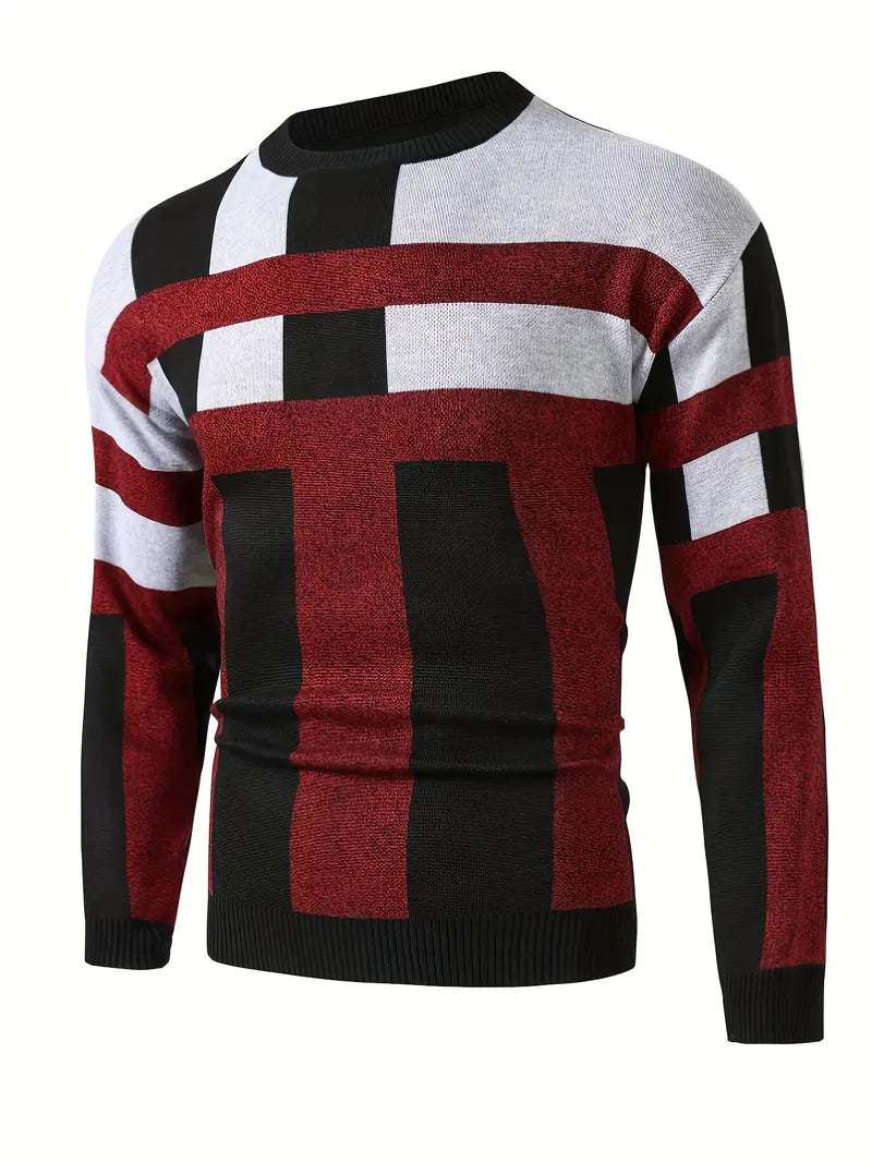 Color Block Crew Neck Sweater Modern Style