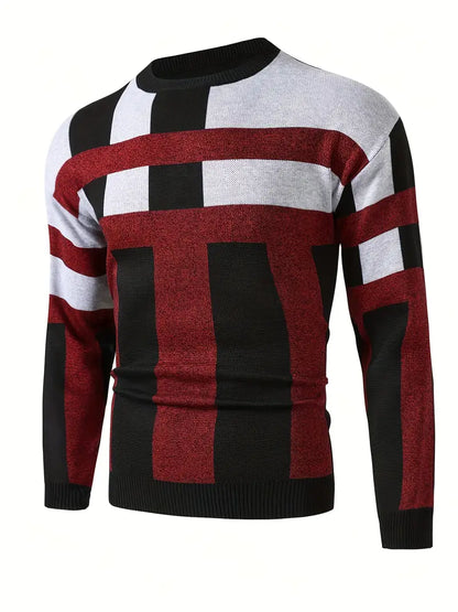 Color Block Crew Neck Sweater Modern Style