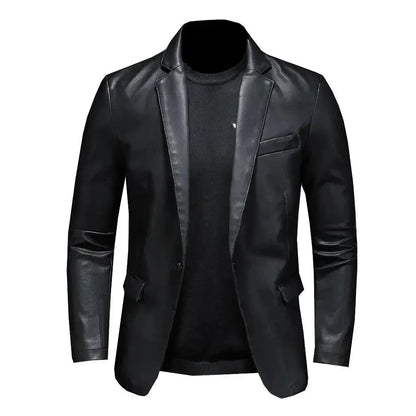 Stylish Men's Black Faux Leather Blazer