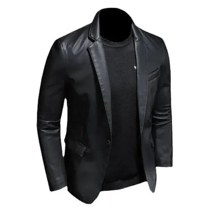 Stylischer Herren Blazer Schwarz Kunstleder - IdealeKleiden
