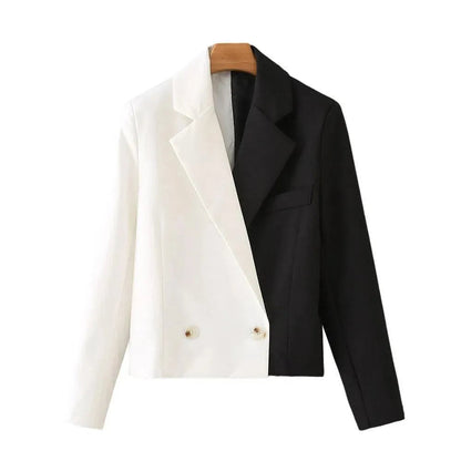 Stylish Women's Blazers Black White - Casual Cropped Design