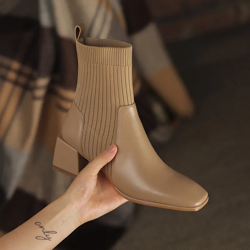 Women's Boots Square Toe Elegant Elastic
