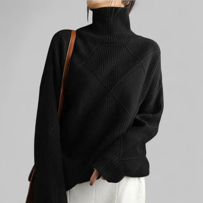 Damen Oversized Pullover Winter Muster Rollkragen - IdealeKleiden